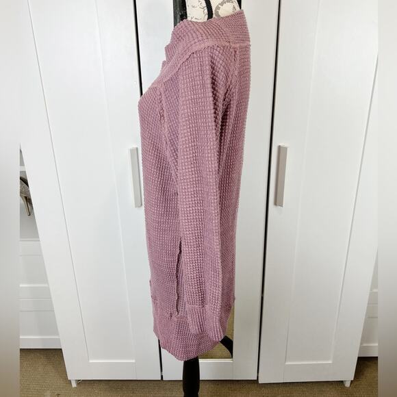 Pink Lily Oversized Long Thermal Knit Off Shoulder Top Size Medium - Picture 7 of 10